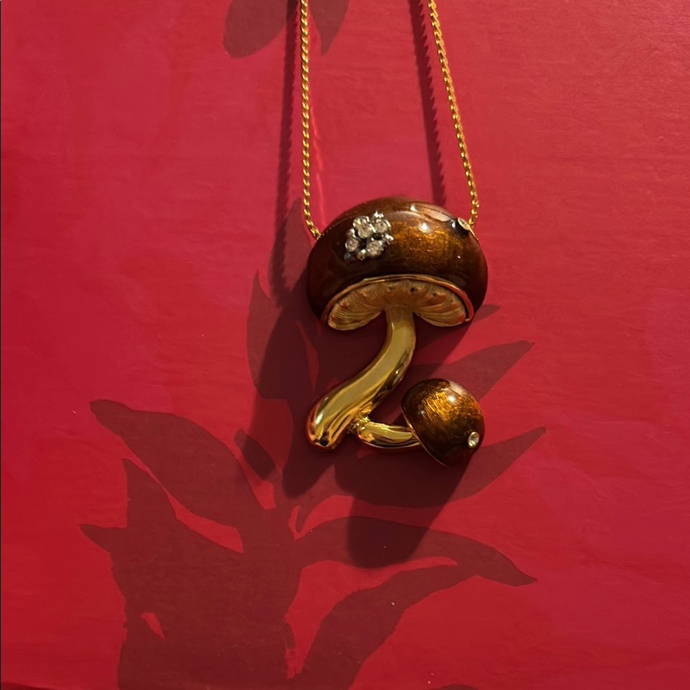 Brown and Gold Mushroom Pendant Necklace